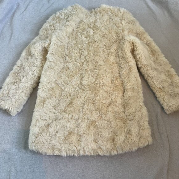 Zara Faux Fur Girls 13 14 Long Car Cream Coat Winter Outerwear Dressy - Picture 5 of 6